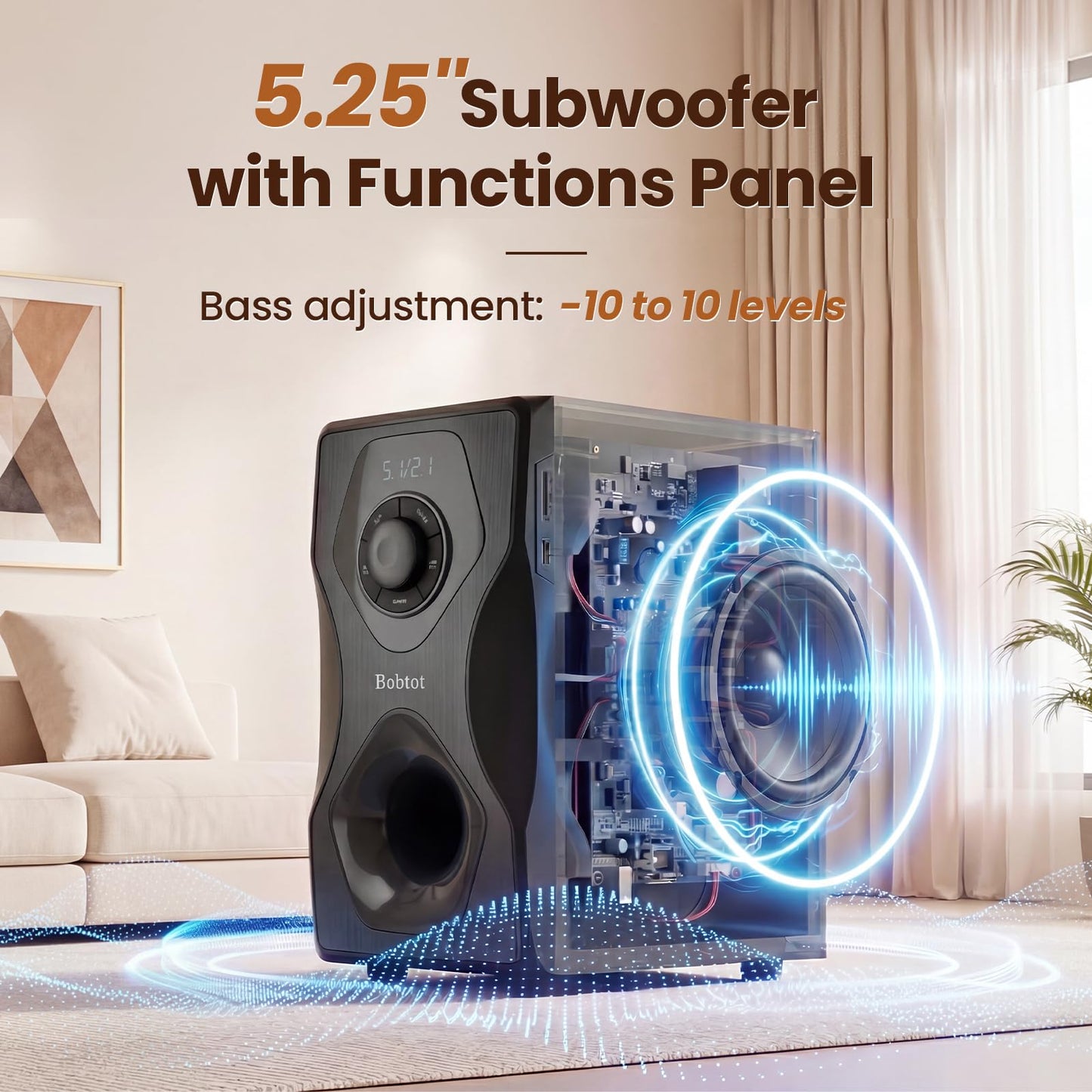 Bobtot Surround Sound System Home Theater Speakers - 5.25" Subwoofer 700 Watts Peak Power 5.1/2.1Wired Stereo Speaker System Strong Bass with Bluetooth ARC Optical Input