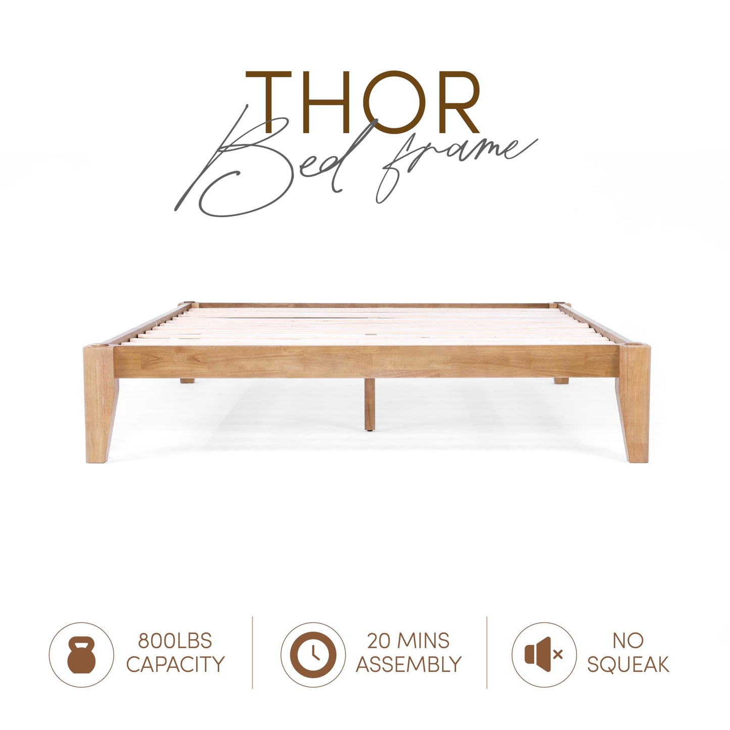 AllForWood Full Bed Frame - Solid Wood Platform Bed - Japanese Joinery Bed Frame - Wood Slat Support - No Box Spring Needed - Easy Assembly - Minimalist & Modern Style (Light Brown, Full)