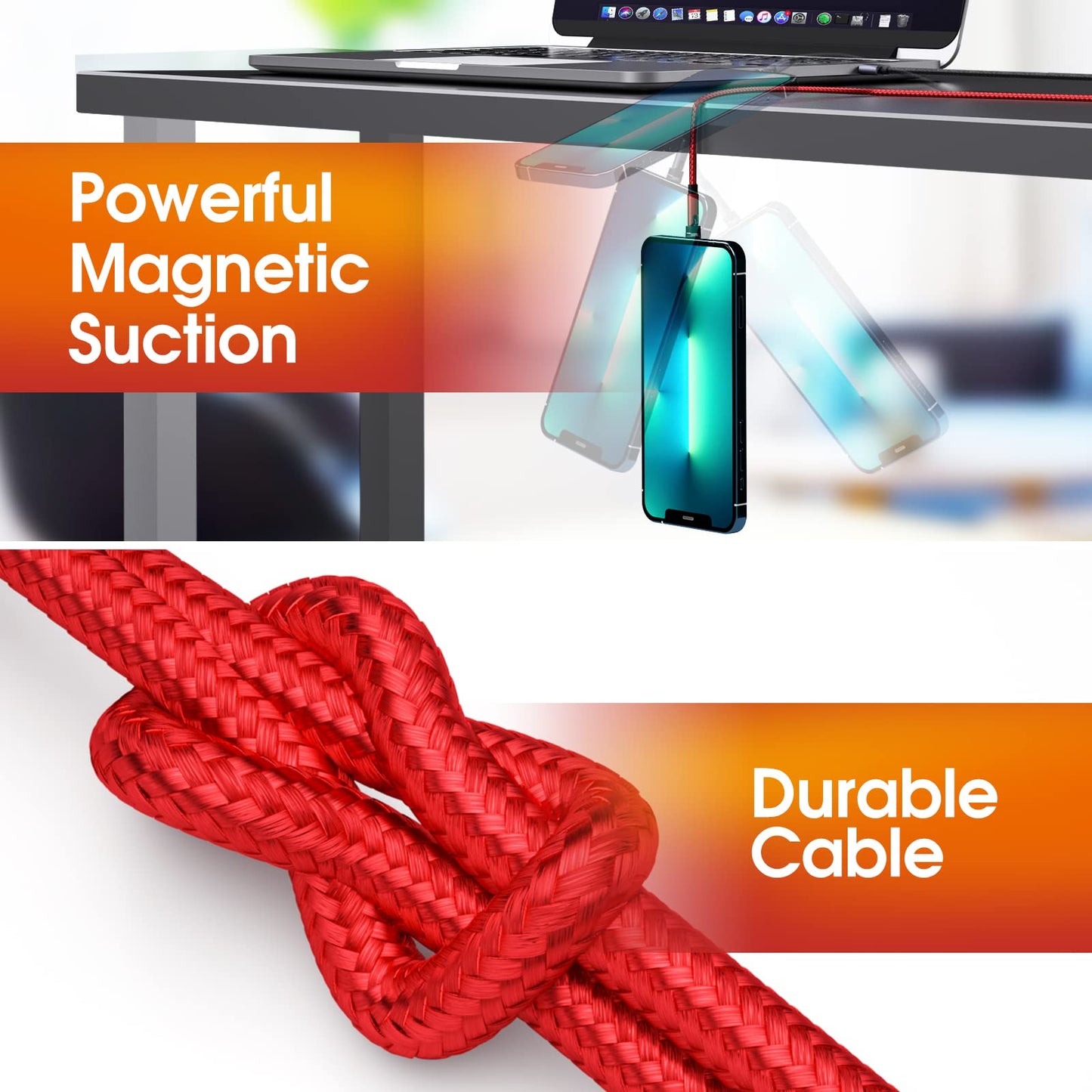 5-Pack Magnetic Charging Cable [3/3/6/10/10Ft] 3 In 1 Magnetic Phone Charger 360&180 Rotating Cable With Led Light Nylon Braided