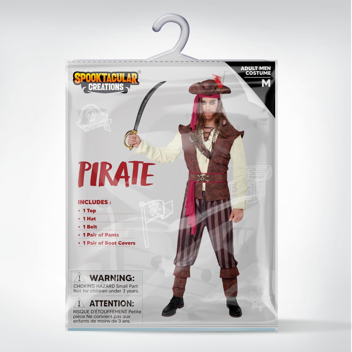 Spooktacular Creations Mens Caribbean Pirate Costume Adult Beige Sea Captain Robber Costume for Halloween Dress Up Party, Cosplay Party