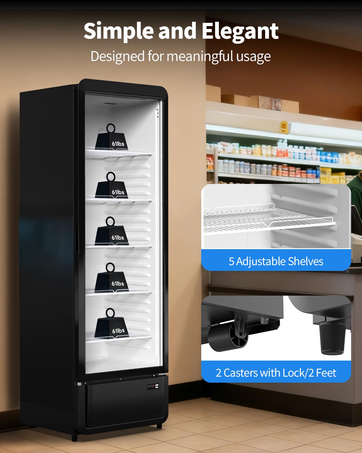 13.31 Cu. Ft Commercial Beverage Refrigerators, Drink Fridge with Glass Door, 5 Adjustable Shelves Holds 405 Cans, ETL, DOE, and NSF Certified Outdoor Display Fridge for Stores