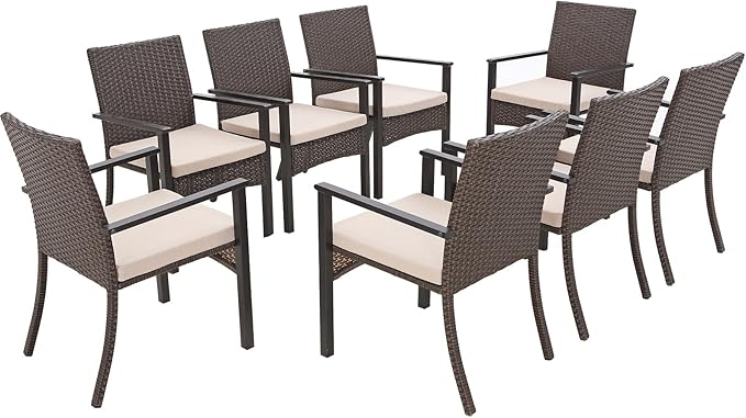 Sophia & William Patio Chairs Set of 8, 8 Pcs Lightweight Rattan Outdoor Dining Chairs, All-Weather Wicker Dining Chairs with Comfortable Seating