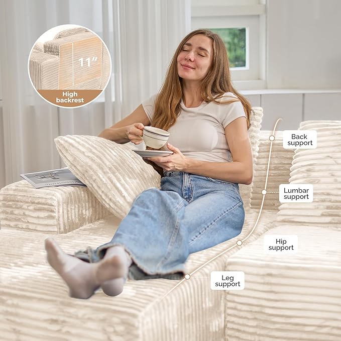 131'' U Shaped Sectional Couches with Chaise Lounge, U-Shaped Boneless Deep Seat Modular Sofa for Living Room 1PCS, Bedroom(Beige)