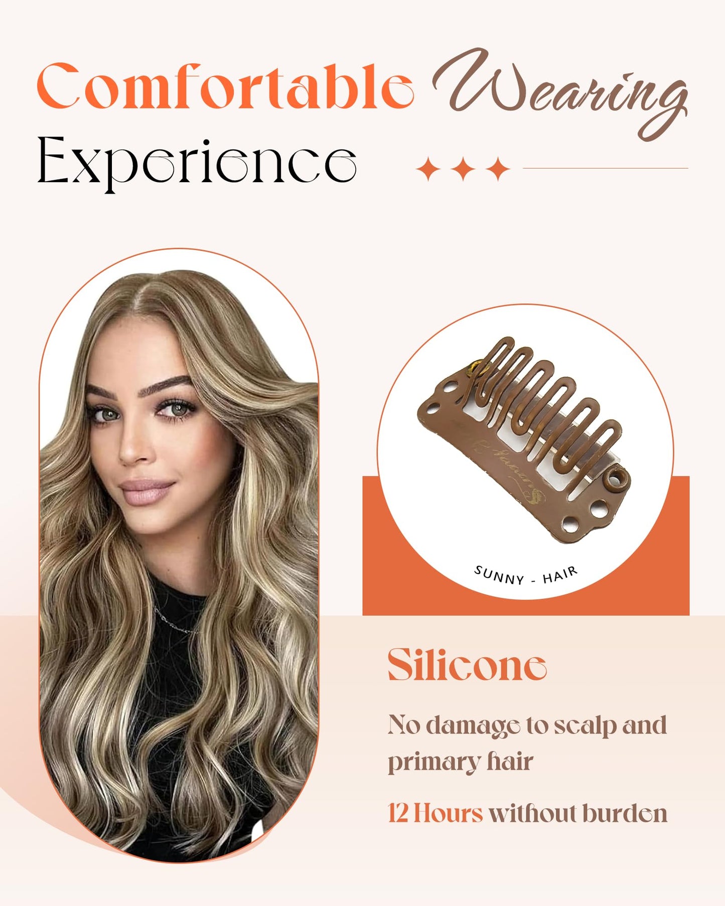 Sunny Hair 22-inch Clip-in Human Hair Extensions, Brown with Blonde Highlights, 7pcs 120g, Straight