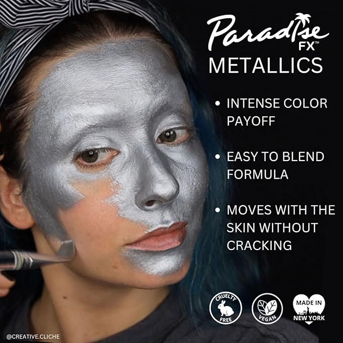 Mehron Paradise FX Metallics – Metallic Dark Blue 1.4 oz | Professional Water Activated Shimmering Metallic Paint for Raves, Costumes, Special Effects, Halloween, Stage, Screen, Theater & Cosplay FX