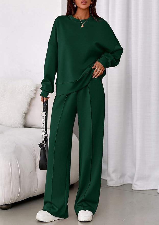 PRETTYGARDEN 2 Piece Sets For Women Fall Trendy Long Sleeve Sweatshirt Wide Leg Pants Loungewear Set Matching Sweatsuit