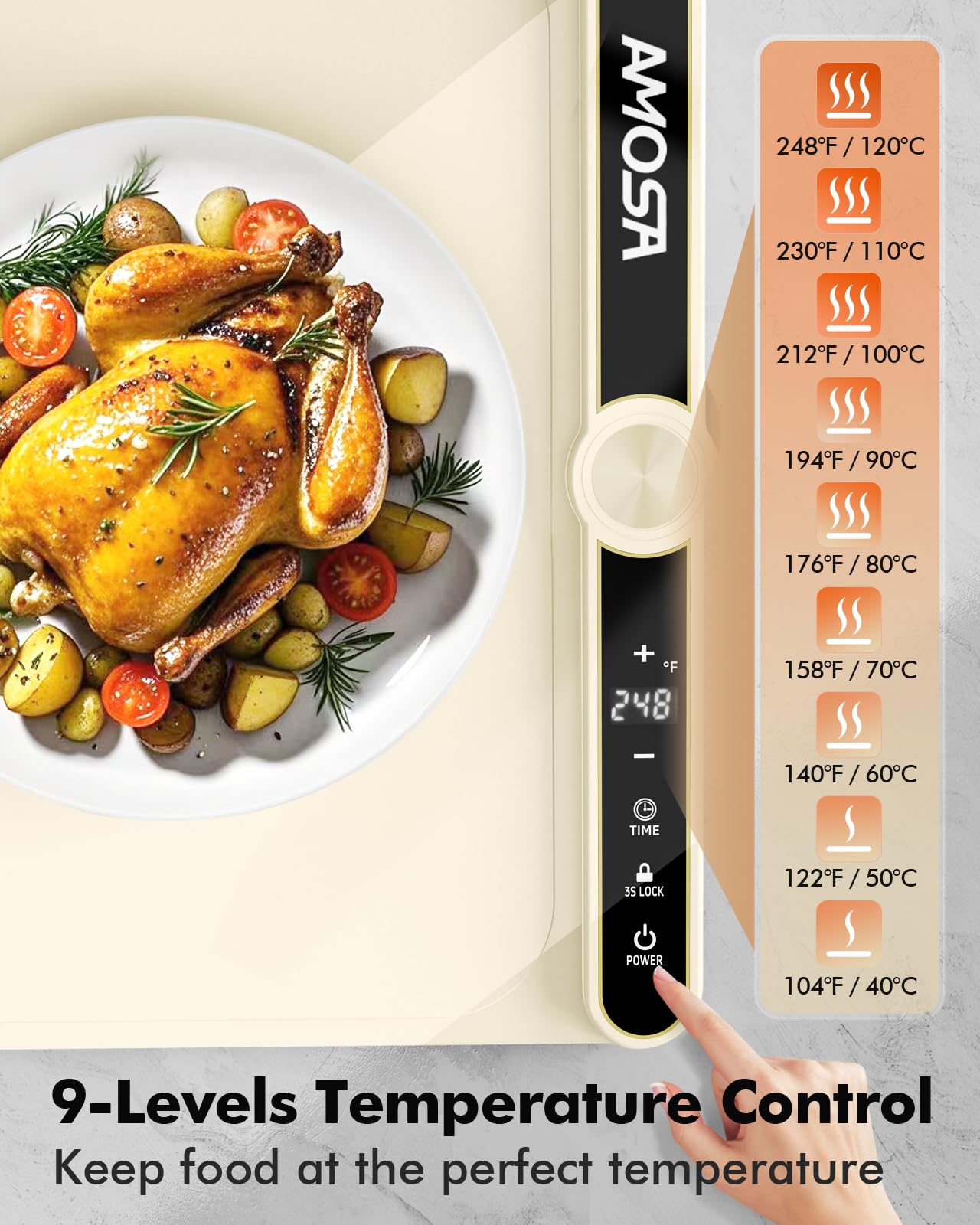 Warming Mat for Food, Fast Heating Electric Food Warmer with 9 Level Temperature and 6 Hours Timer, Extra Large Roll Up Silicone Food Warming Mat, Portable Warming Trays for Buffets Party (Yellow)