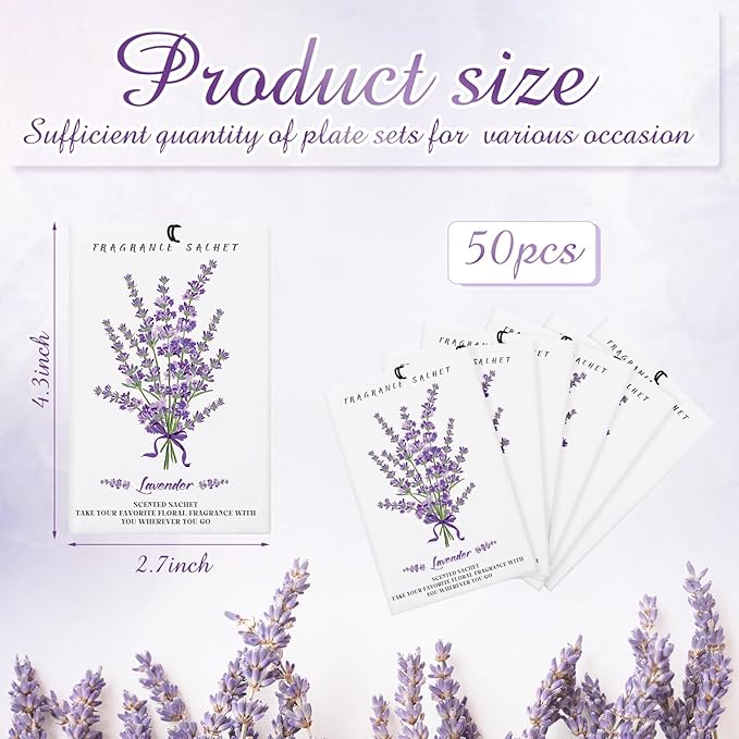 50 Pcs Lavender Scented Sachets for Drawers and Closets Long Lasting Fresh Air Freshener Home Fragrance Lavender Sachet Bags Closet Deodorizer for Drawers Wardrobes Suitcase