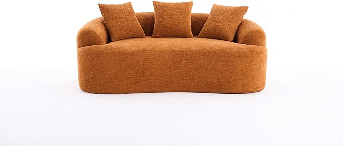 65'' Modern Curved Cloud Loveseat Sectional Sofa for Small Spaces, Luxury Plush Chenille Deep Seat Couch with 3 Pillows, No Assembly Needed Apartment Living Room Furniture, Orange