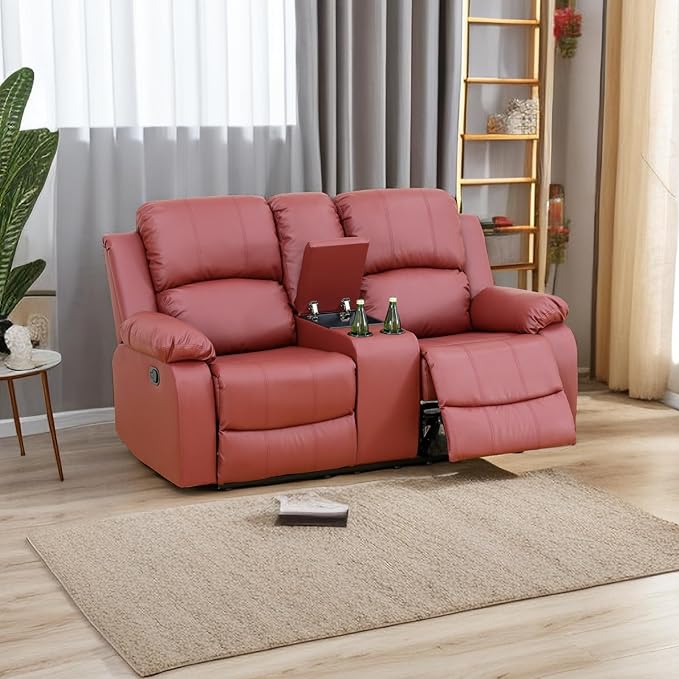 A Ainehome Living Room Furniture Set Leather Recliner Sofa Set Loveseat Chair Furniture Sofa Set for Living Room/Small Space/Rv/House/Office/Theater Seating (A-Red Leather, Loveseat)