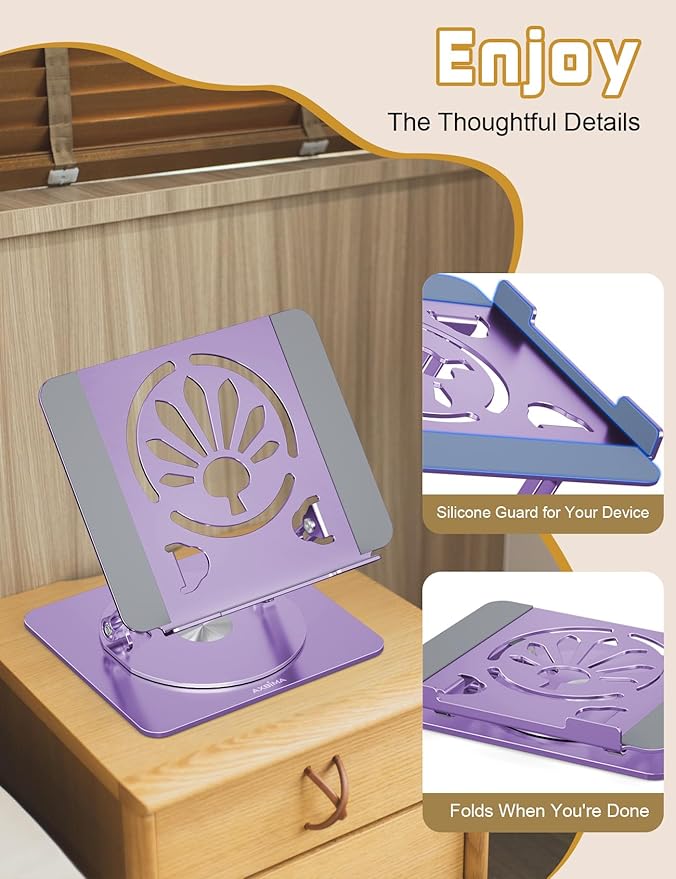 Axbima Adjustable Laptop Stand for Desk-360° Rotating Foldable Laptop Holder Ergonomic Laptop Riser for MacBook Pro/Air Dell HP Lenovo Notebook up to 16",Purple