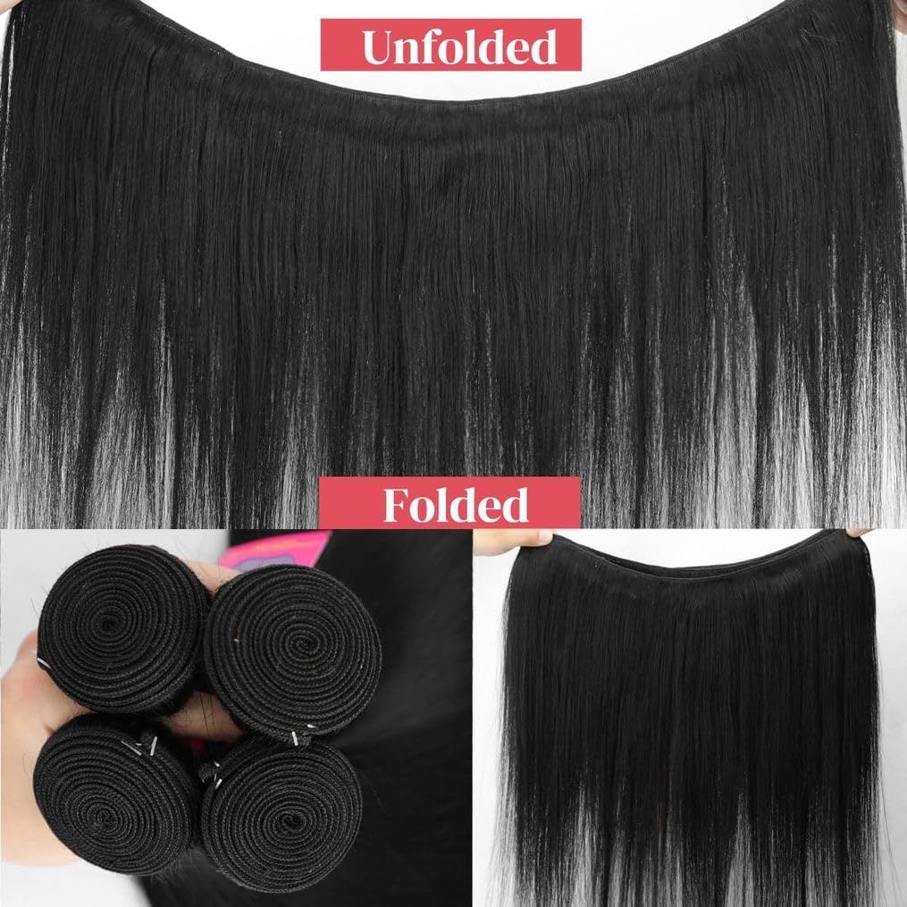 20 22 24 26 Inch 4 Bundles Human Hair Straight 12A 100% Unprocessed Brazilian Virgin Human Hair Bundlles Straight Natural Black,