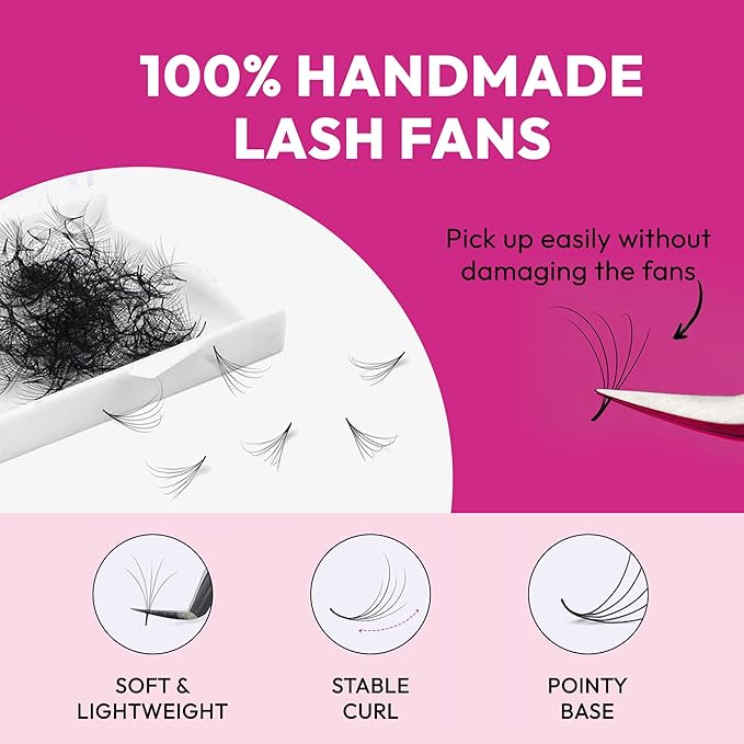 Eyesy Lash 500 Camellia Promade Fans - 5D 0.07 Size 9-11-13mm Curl CC - Natural Premade Lash Fans for Eyelash Extensions 3 Lengths in 1 Loose Pre Made Eyelash Create Depth, Texture, Layer, Volume