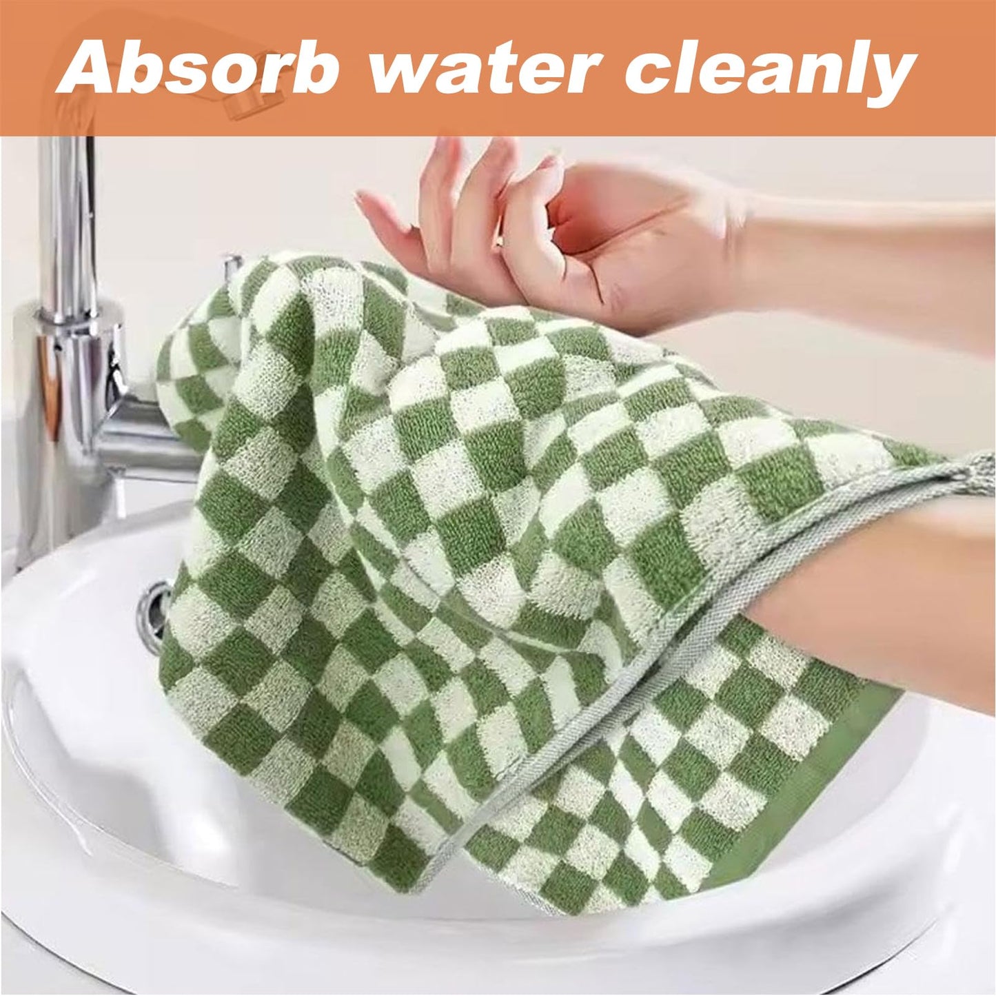 LYLHZRMDGC Set of 5 Checkered Bath Towels, Soft, Absorbent Cotton Hand Towels for Bathroom, Kitchen, Spa, 13 x 29 Inches, Send Goods from Local Warehouse