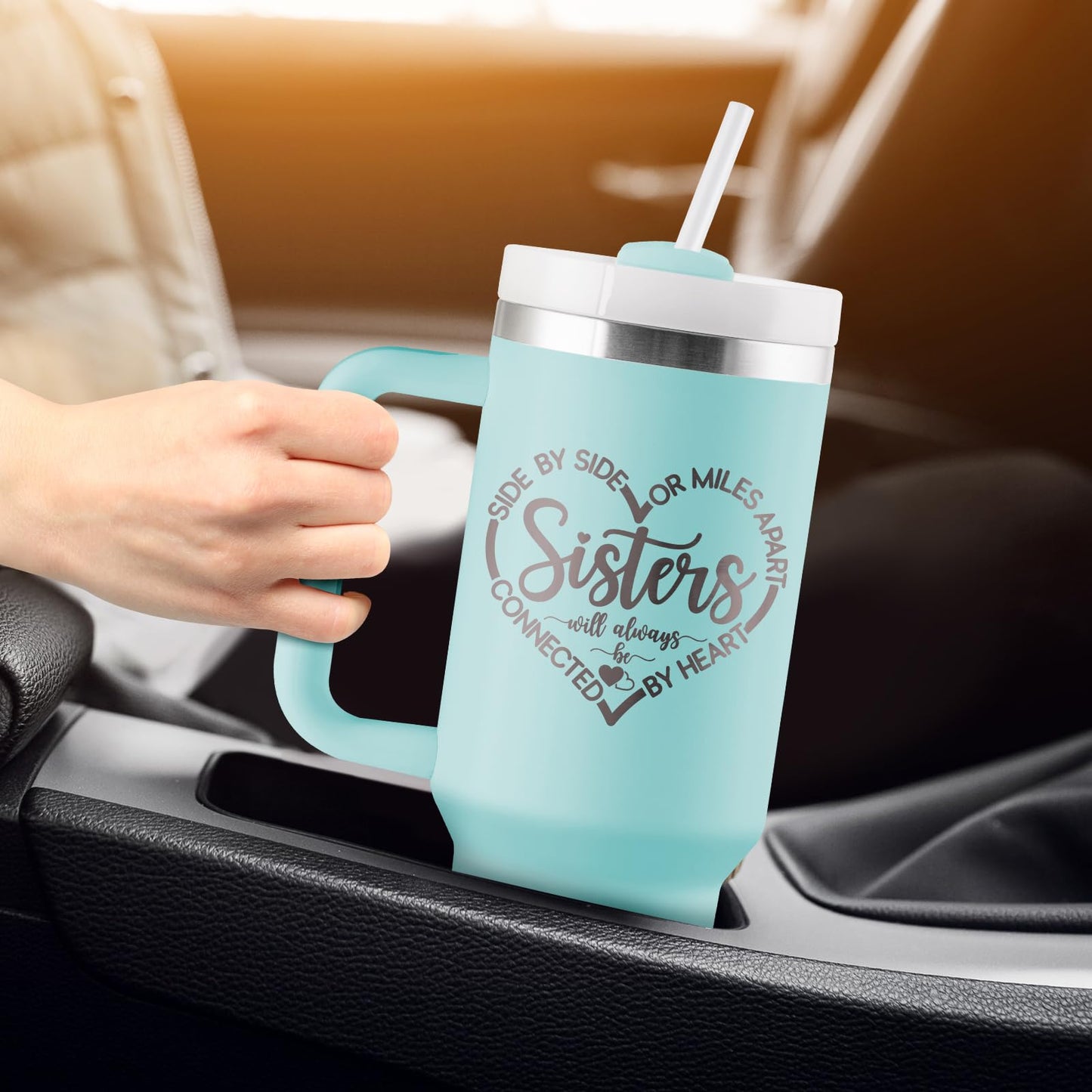 ROSTANTEN Sisters Gifts from Sister, Sister Birthday Gift Ideas, Gifts for Sisters/Sis In Law - 40 oz Travel Cup Insulated Tumbler with Handle & Straw