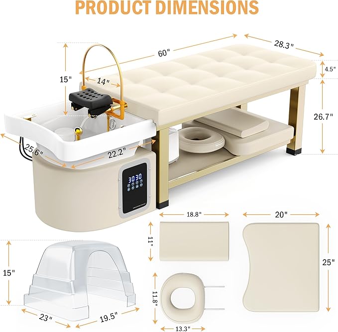 Olela Head Spa Bed, Head Spa Equipment with Water Circulation & Steam Fumigation, Spa Shampoo Bed with ABS Basin, Professional Massage Table with PU Leather for Barbershop, Salon, Massage