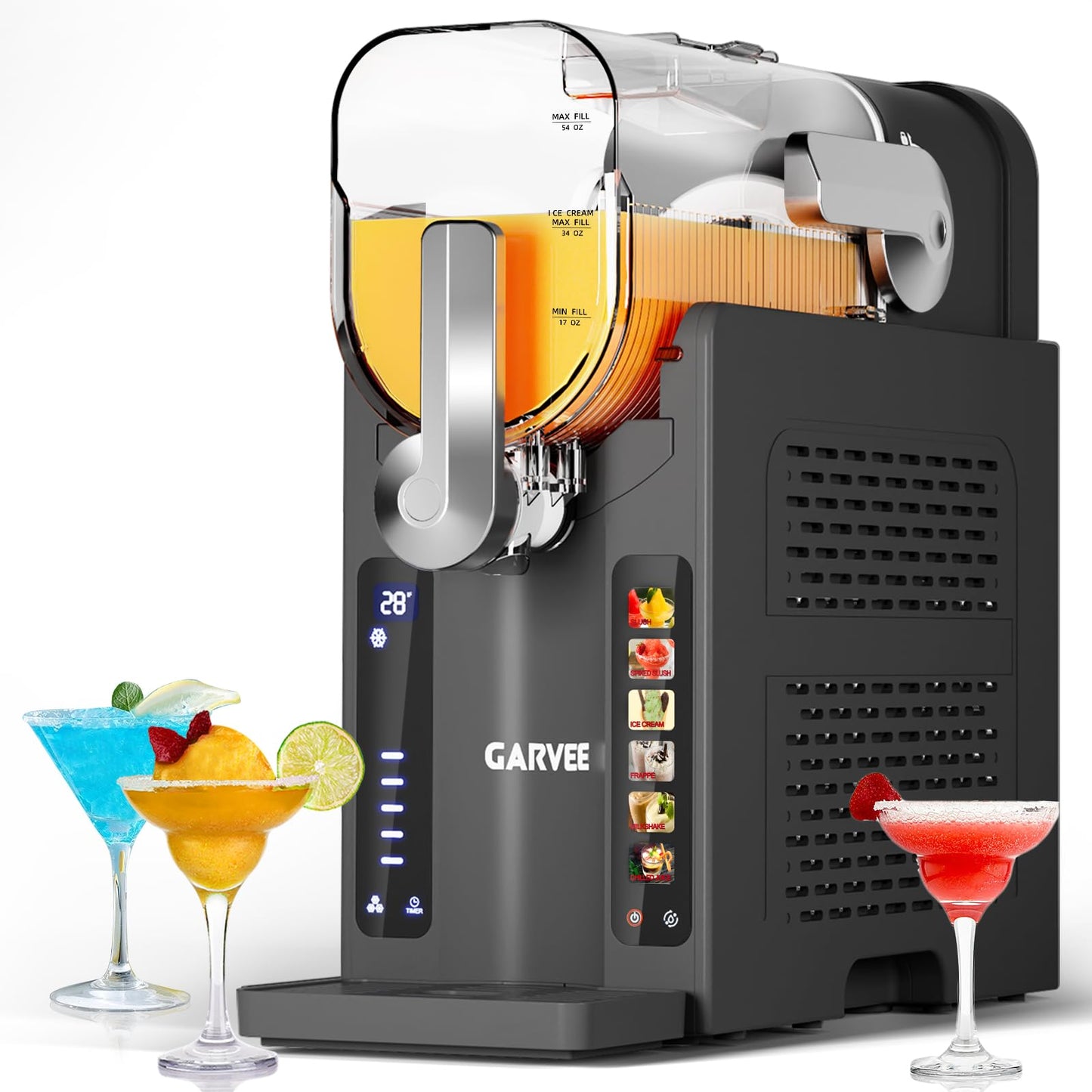 Garvee Slushie Machine for Home No Ice Needed, Frozen Drink Maker with LED Display & 6 Pre-Set Programs, 70 oz Large Capacity for Frozen Margaritas,Frappés,Ice Cream, Dark Gray