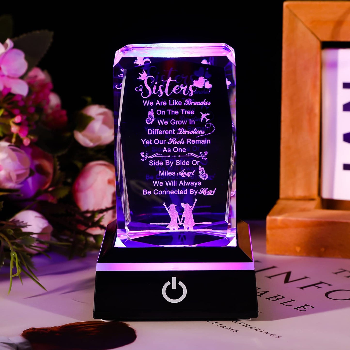 Movdyka Sister Gifts for Sisters Funny, 3D Layser Engraved Sisters with Base, Best Unique Birthday Christmas Wedding Graduation Sister Gifts Ideas from Sisters Brother for Soul Big Little Sister