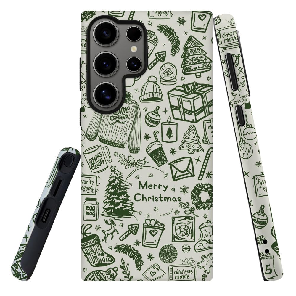 DJSOK Compatible with Samsung Galaxy S24 Ultra,Frosted PC Anti-Scratch Shockproof Case - Christmas Green Hat Tree
