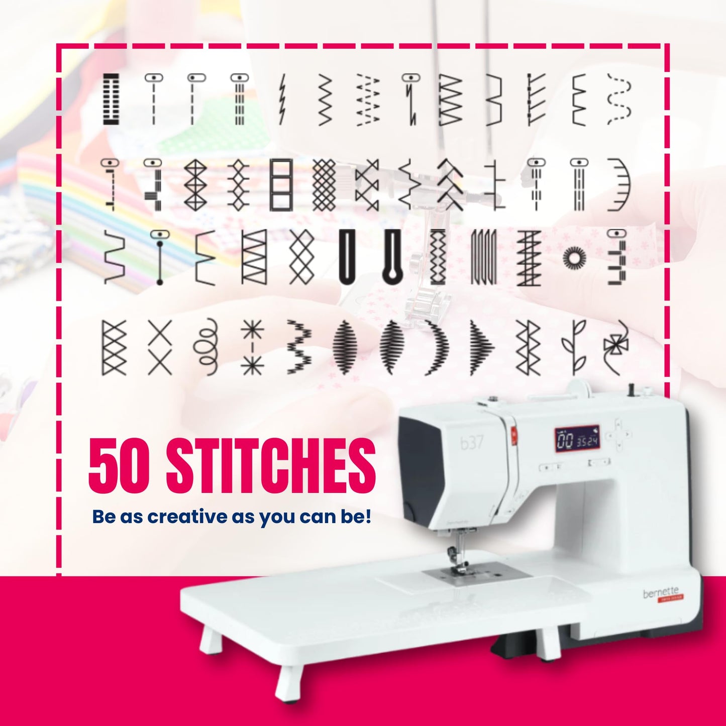 Bernette B37 Computerized Sewing Machine with 50 Stitches, LCD Display, 7mm Stitch Width Includes TopStitch Carrying Tote Bag