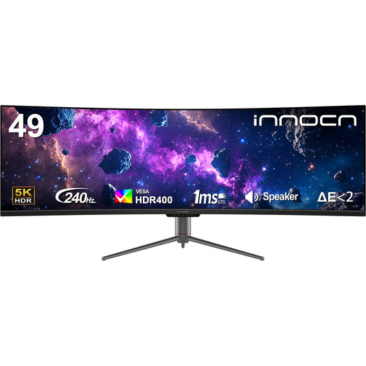 INNOCN 49" 5K2K 5120 x 1440P 240Hz Curved Ultrawide Gaming PC Monitor, R1800, 99% sRGB, HDR400, USB Type C, DisplayPort, HDMI, Built-in Speakers, Height/Tilt Adjustable - 49C1S