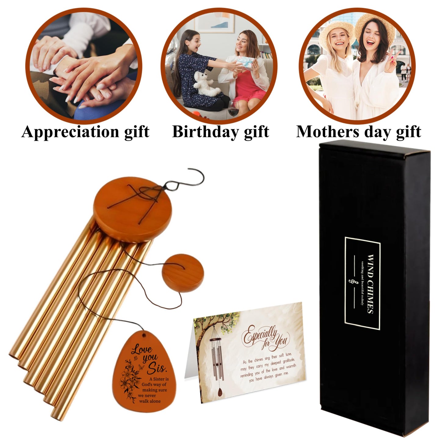 A Sister is God's Way We Never Walk Alone Wind Chimes Birthday Gifts for Sister Gifts from Sisters, Brother - 28" Sisters WindChimes Gift for Christmas, Anniversaries