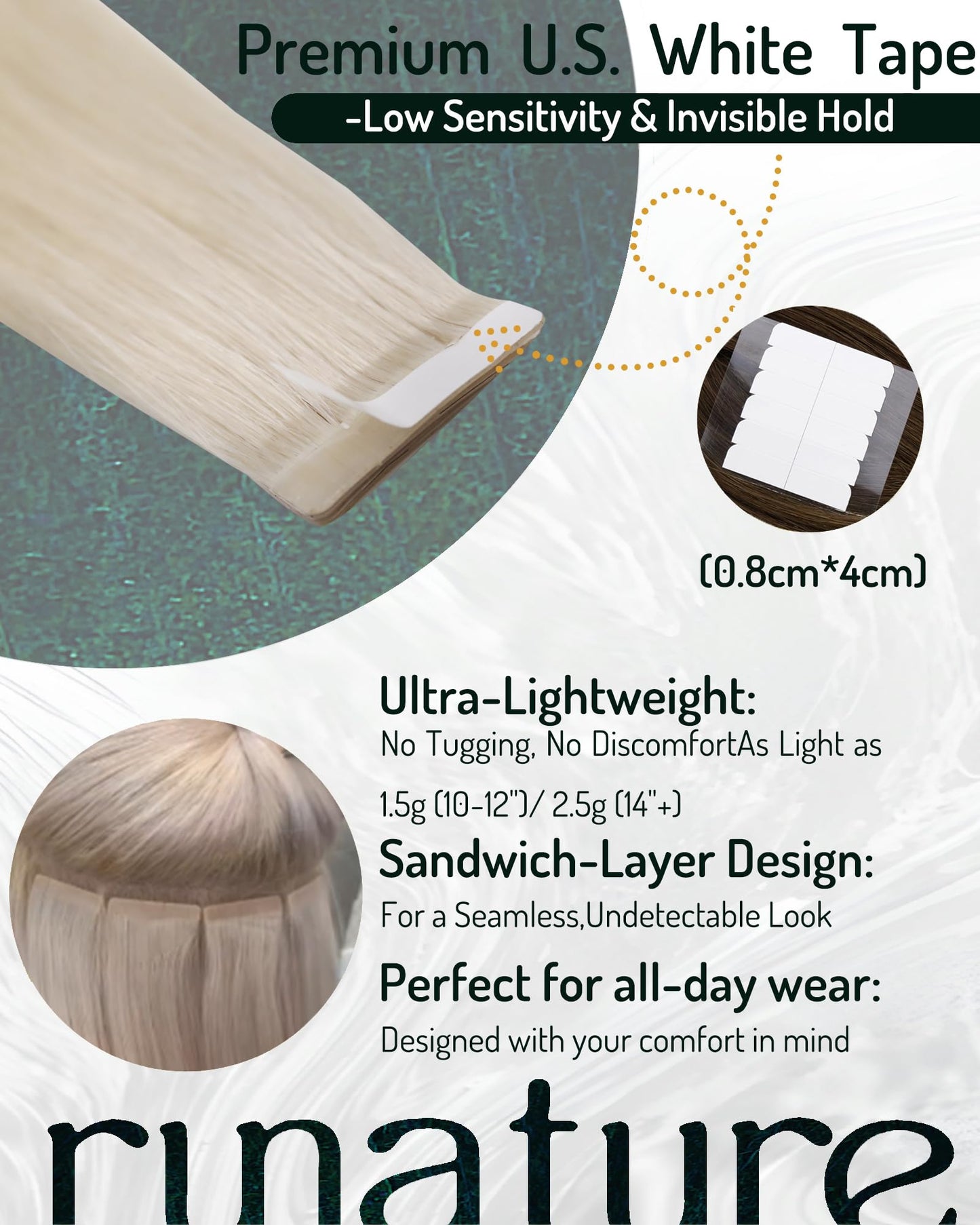 RUNATURE Tape in Hair Extensions Human Hair Blonde Straight Human Hair Tape in Extensions 22 Inch Blonde Hair Extensions Tape in