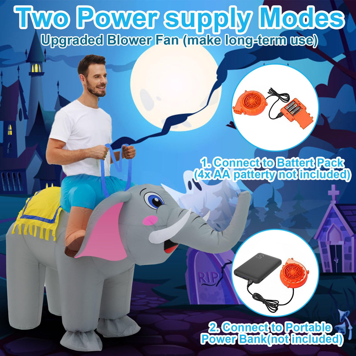 anroog Inflatable Costume for Adult Elephant Costume Halloween Blow Up Ride on Elephant Costumes Animals Suit for Men Women Cosplay Party