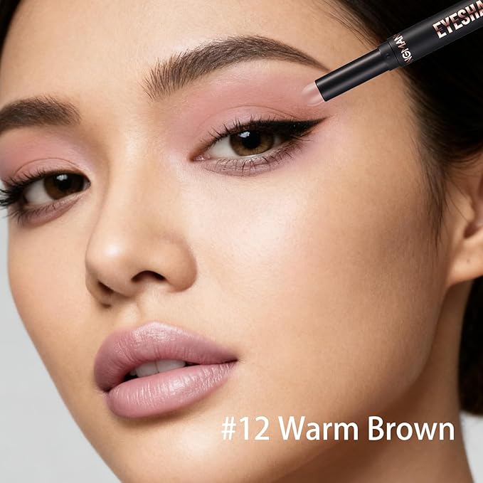 Matte Cream Eyeshadow Stick, Waterproof Eye Shadow Stick, Long-Lasting and Blendable High Pigmented Single Eyeliner Makeup for Women, 12 Warm Brown