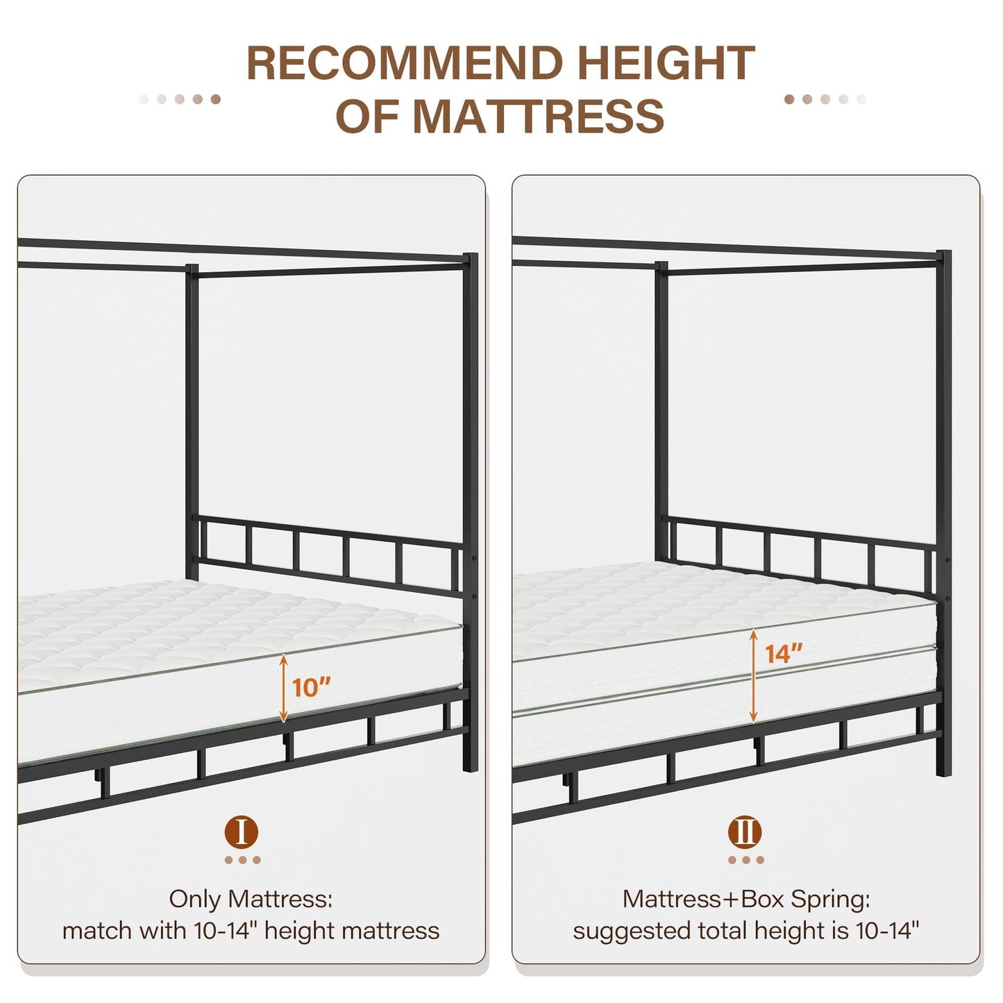 Canopy Bed Frame Full with Headboard and Footboard, Mattress Foundation Platform with Metal Slats Support, Underbed Storage Space, No Box Spring Needed, Easy Assembly, Black