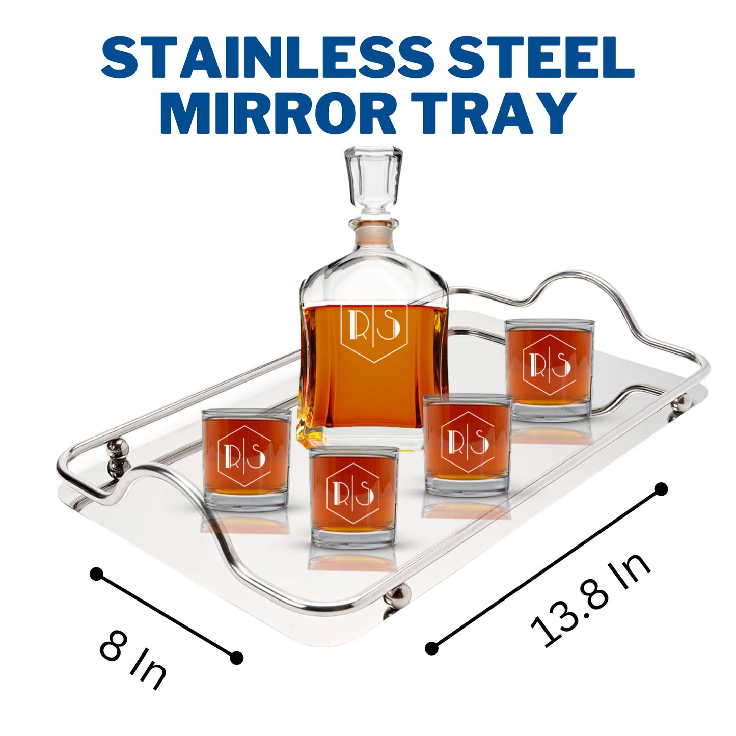 Personalized Whiskey Decanter Set for Men - 9 Design Options - Engraved Liquor Decanter Sets with Scotch Glasses - Gift Set for Him, Dad - Premium Set Includes Whiskey Stones - by Froolu Monogram