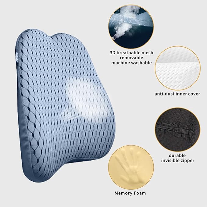 XINJUN Memory Foam car Lumbar Support Pillow - Memory Foam Back Cushion - Used for car Seats, Office Chairs, recliners, Sofas, etc. (Gray)