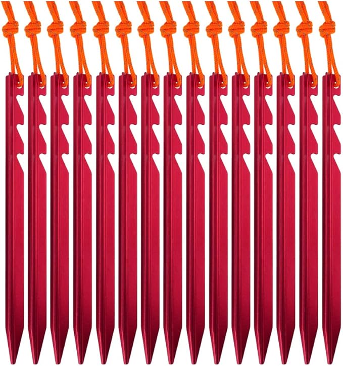 AnyGear 7075 Aluminum Tent Stakes 15 Pack - Ultralight Tri-Beam Tent Pegs with Reflective Rope - Essential Tent Accessorie...