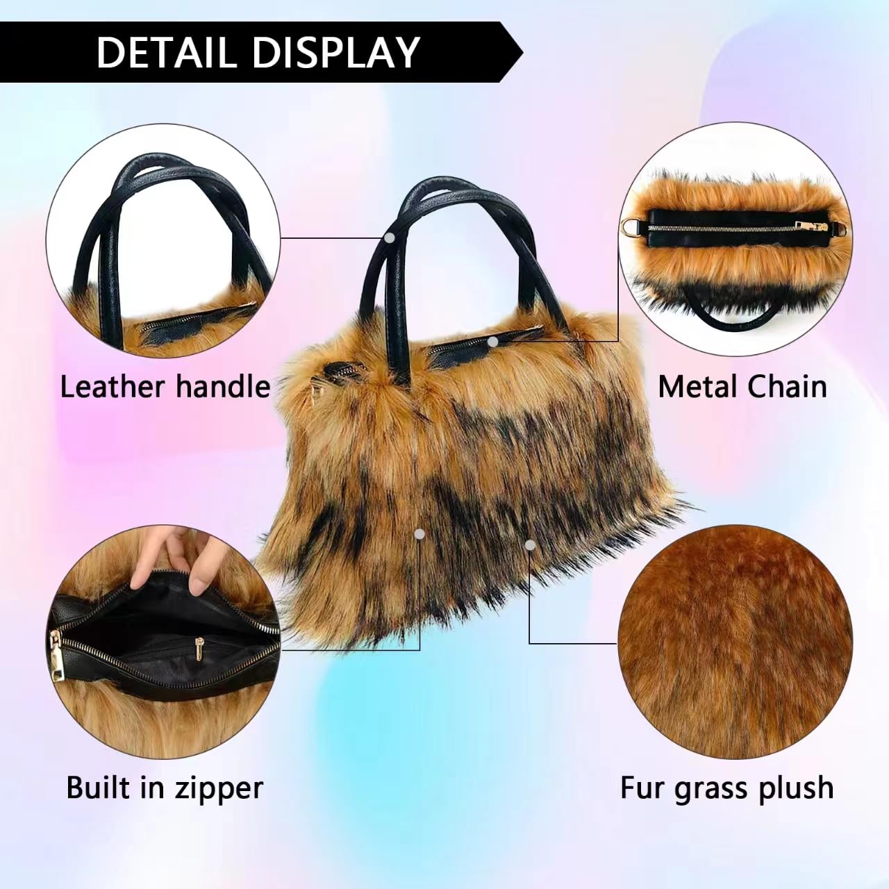Women's Shoulder Handbags Faux Fur Tote Bag Fluffy Satchel Handbags for Women, Mom, Friends, Bridesmaids (Brown)