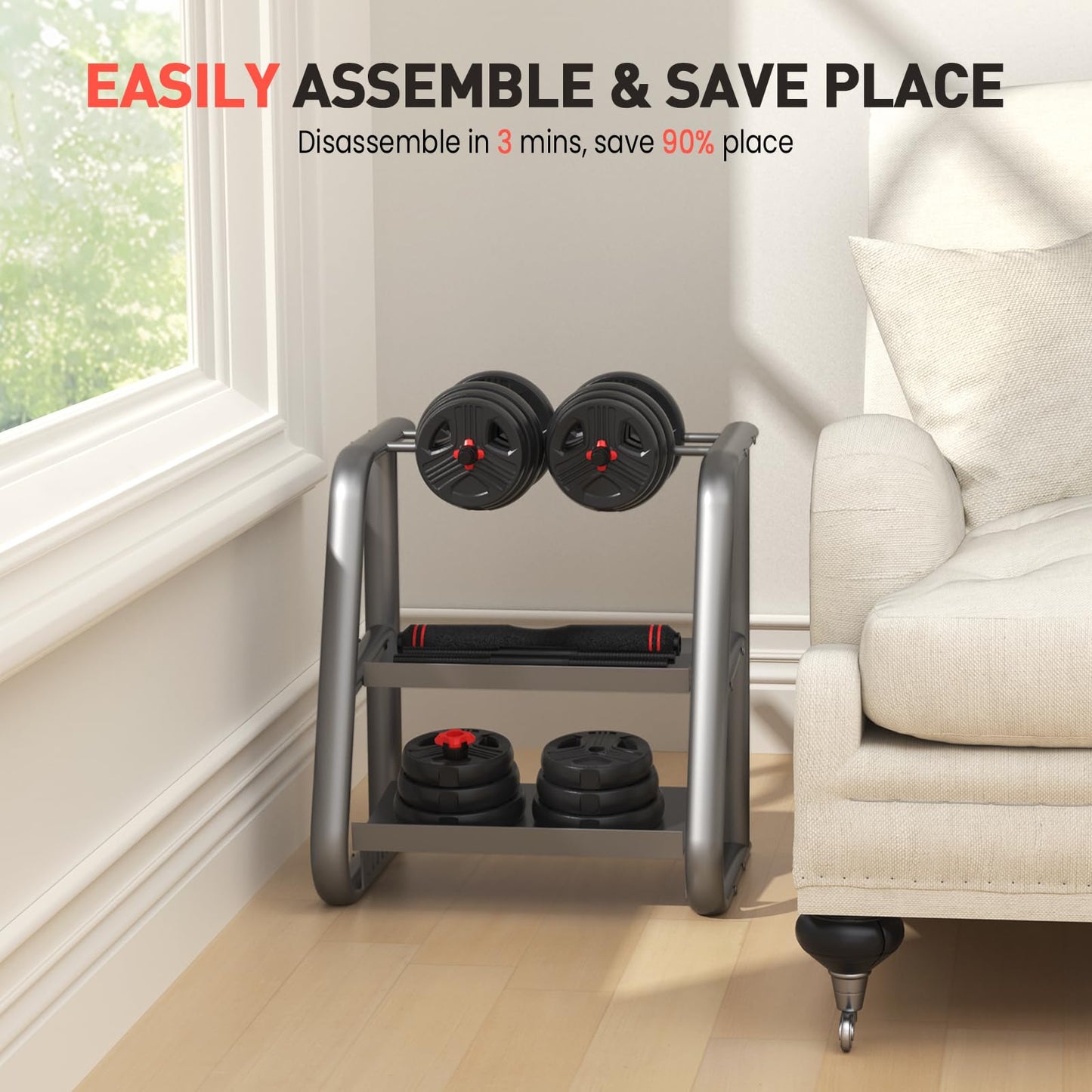 UKEEP Adjustable Dumbbells Sets, 20/30/40/60/80lbs Free Weights Dumbbells Set of 2 Convertible To Barbell A Pair of Lightweight for Home Gym, Women and Men Equipment