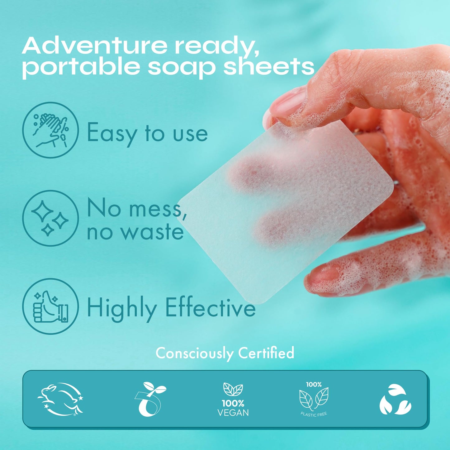 FOMIN - Antibacterial Paper Soap Sheets for Hand Washing - (100 Sheets) Lavender Portable Travel Soap Sheets, Dissolvable Campin