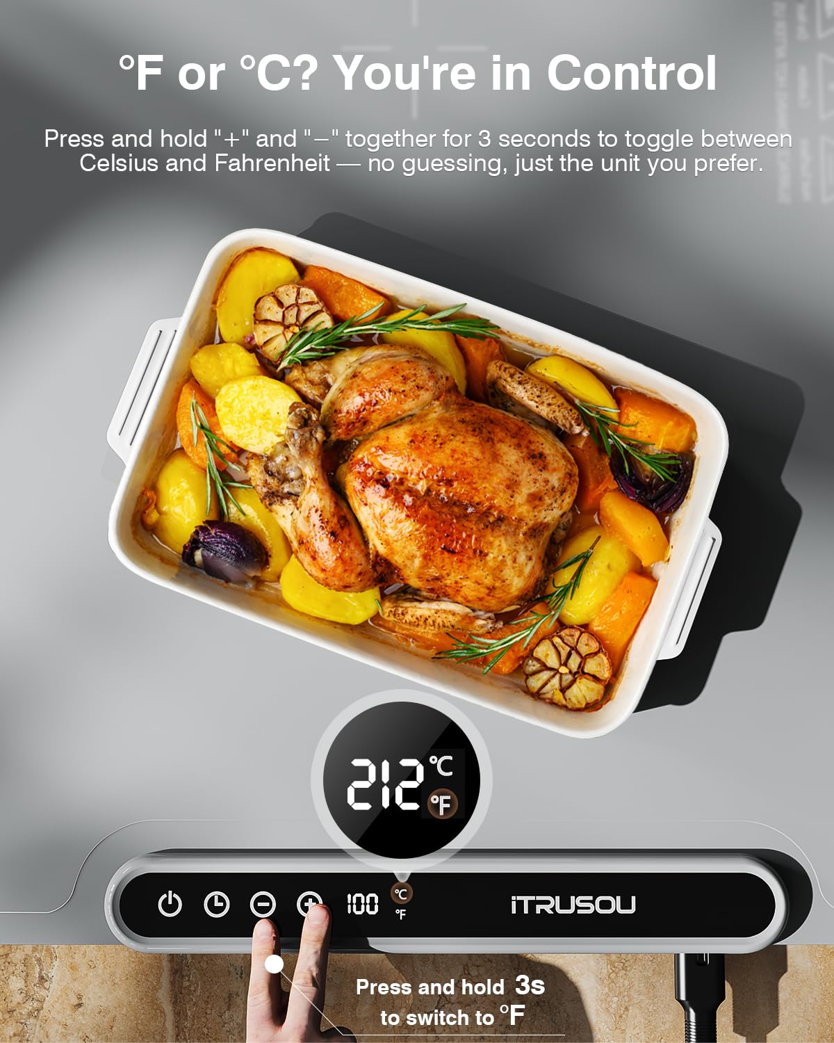 Warming Mat for Food, iTRUSOU Electric Warming Tray 99H Continuous Heat,7 Temp Settings,Patented Full-Surface Heating,°F/°C Switch,Flexible Roll-Up Food Warmers for Parties Buffet,Everyday Use