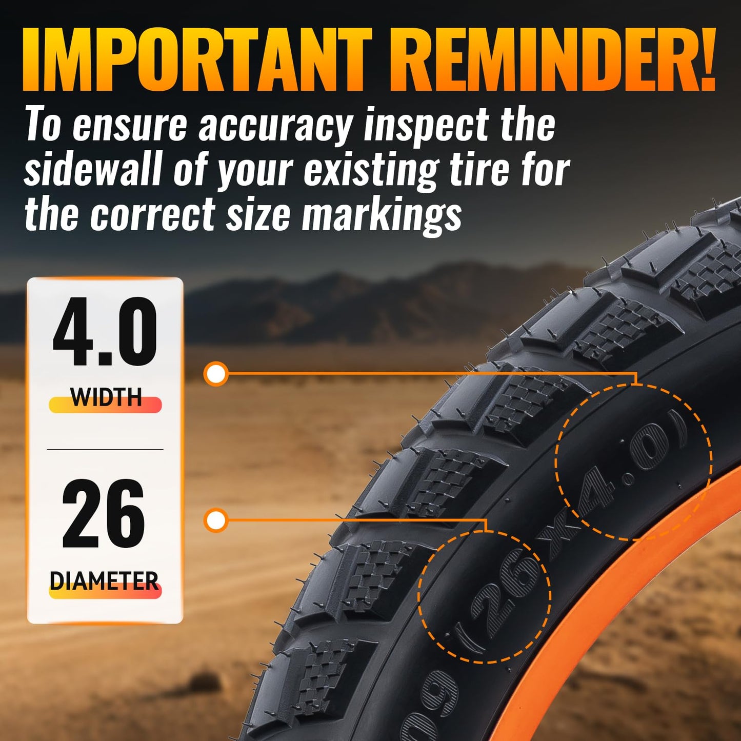 26x4.0(98-559) Heavy Duty Fat E-Bike Tires,High-Performance 26" Electric Folding Replacement Bike Tires,Durable All-Terrain Directional Tread Bicycle Tires-2PCS (EW003)