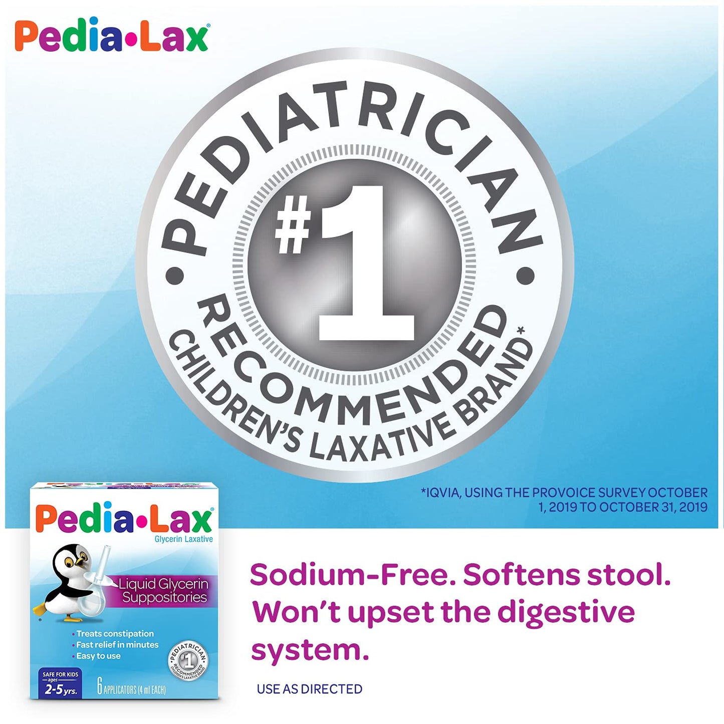 Pedia-Lax Liquid Glycerin Suppositories for Kids Ages 2-5, Gentle Constipation Relief Laxative for Children, 6 Count, Pack of 24
