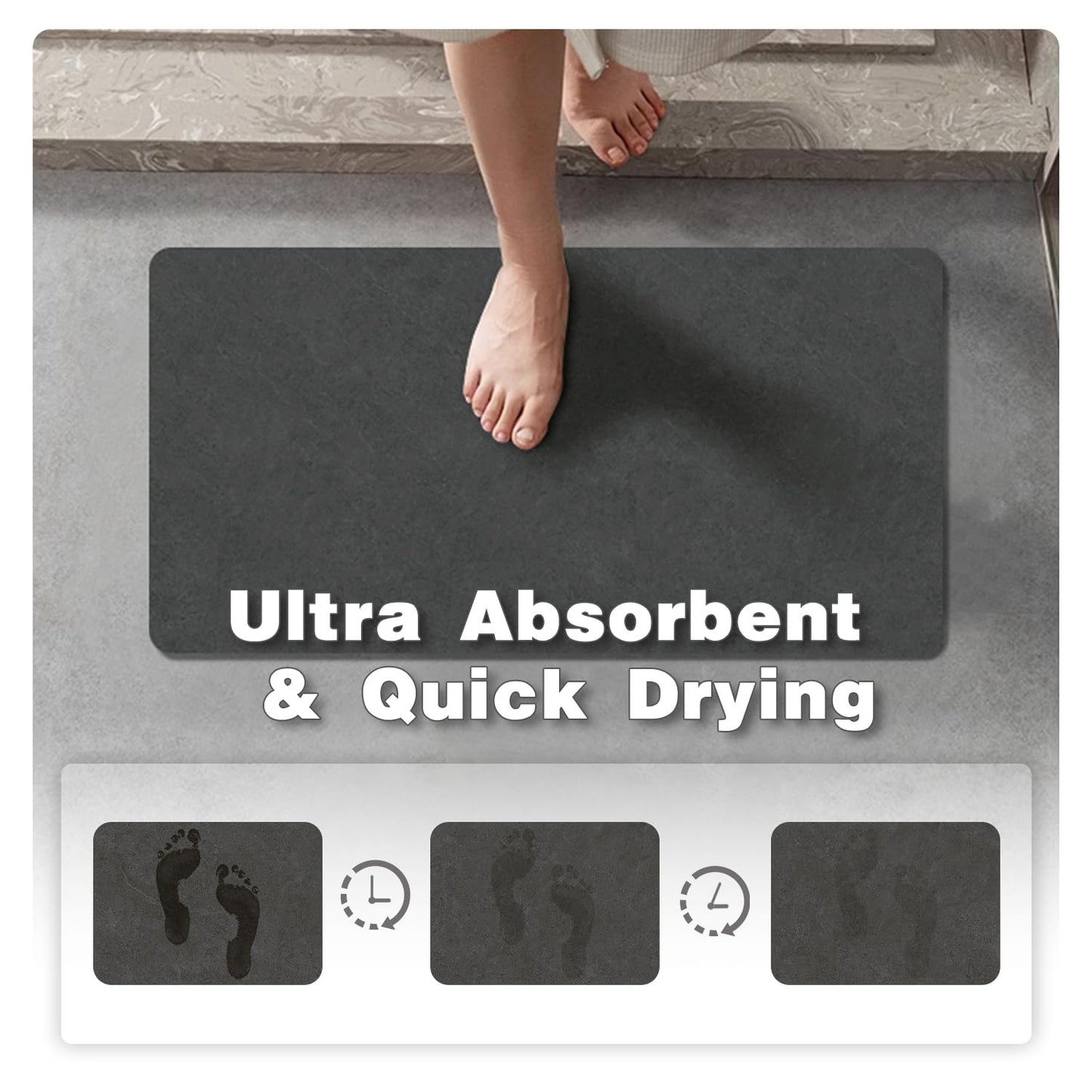 Bath Mat, Bathroom Rugs Non Slip Washable Thin Absorbent Quick Dry Bath Mat Fits Under Door Bathroom Floor Mat Perfect for Bath, Shower, or Sink 16"x24" Dark Grey