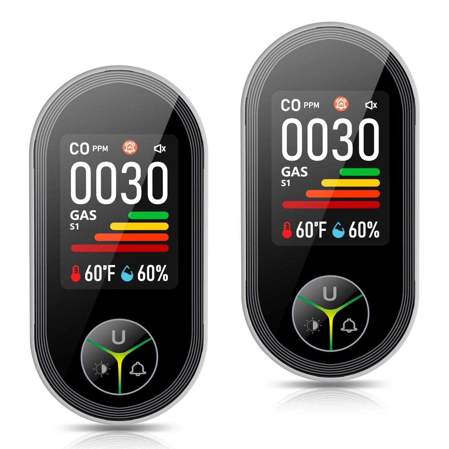 4-in-1 Carbon Monoxide Detectors & Natural Gas Leak Detector Plug in, Combination CO Detector & Combustible Gas, LPG, Methane, Propane Alarm with Fahrenheit(°F) & Humidity(2 Pack)