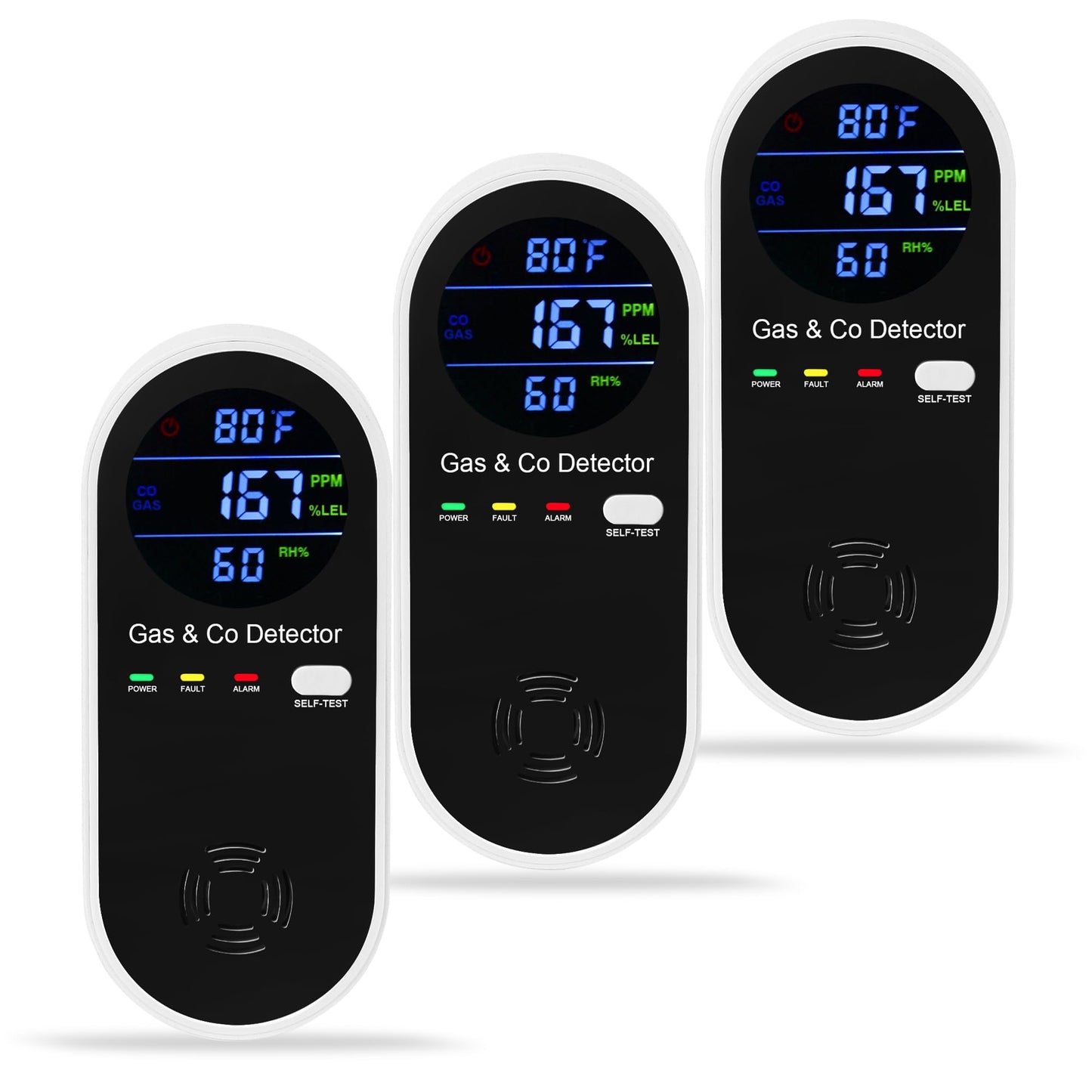 3 Packs Plug in Gas & Carbon Monoxide Detector, 4-in-1 Carbon Monoxide Alarm,Fahrenheit(°F) & Humidity,Natural Gas Detector,Methane,Propane & CO Detector for Home,RV,Apartment