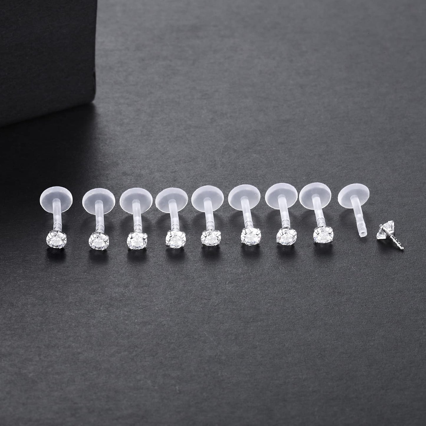 Xpircn 16G Clear Labret Monroe Lip Ring Tragus Helix Cartilage Earring Stud Piercing Jewelry with 3 mm CZ, 8 mm Bar