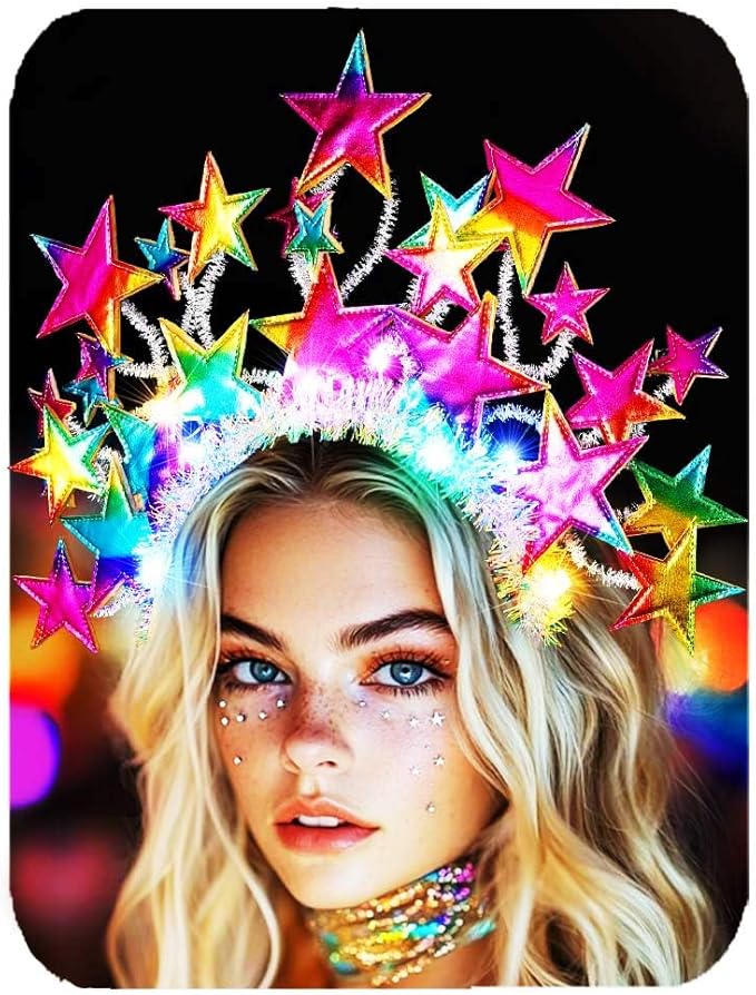 CAKURE Light Up Star Headband Christmas Star Headbands Holiday Star Hair Accessories for Women and Girls
