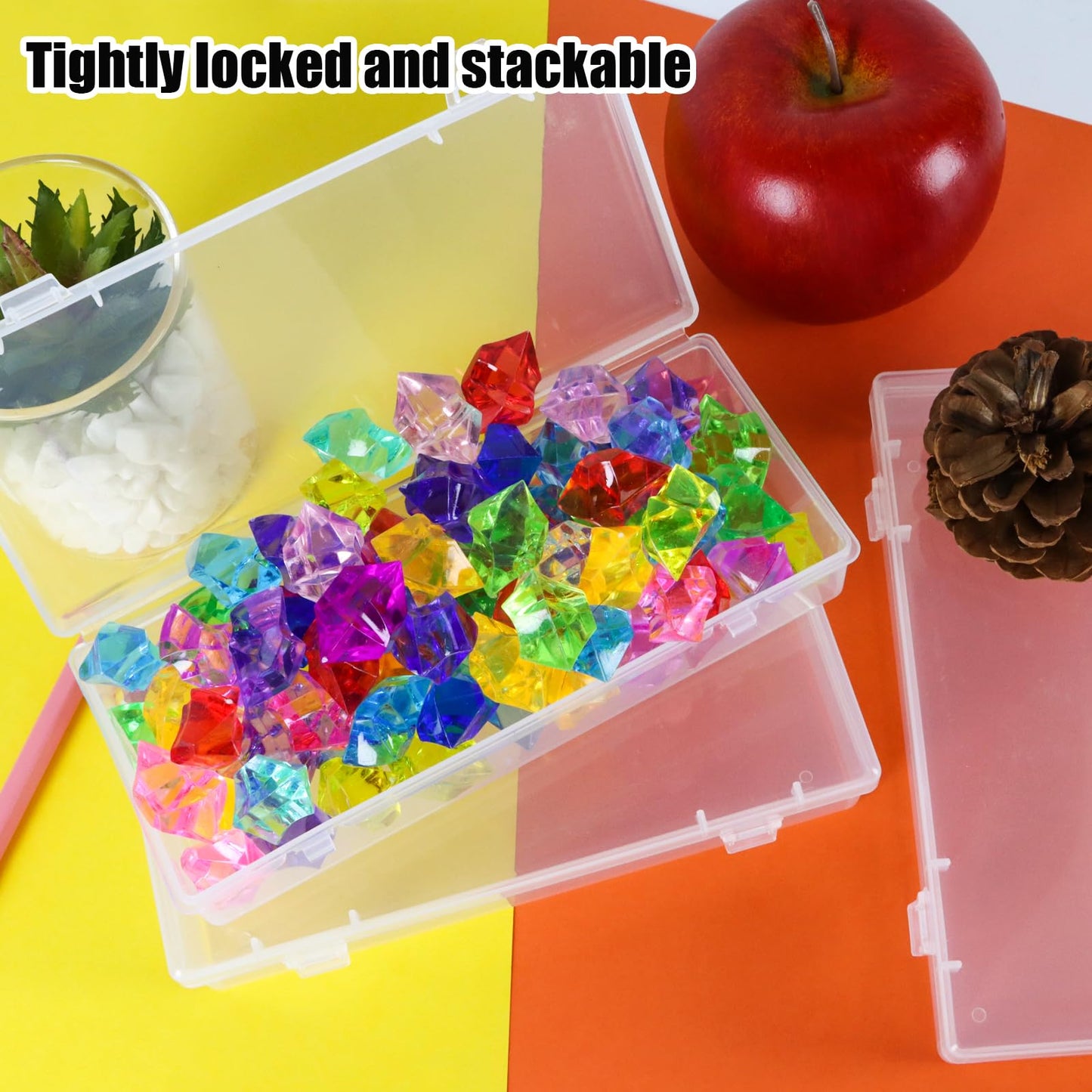 Fansunta 10 Pcak 6'' Plastic Storage Boxes, Small Storage Containers with Hinged Lids, Rectangle Clear Boxes for Beads, Jewelry, Game Pieces, Pens and Crafts Items(6.2'' x 2.5'' x 1.2'')