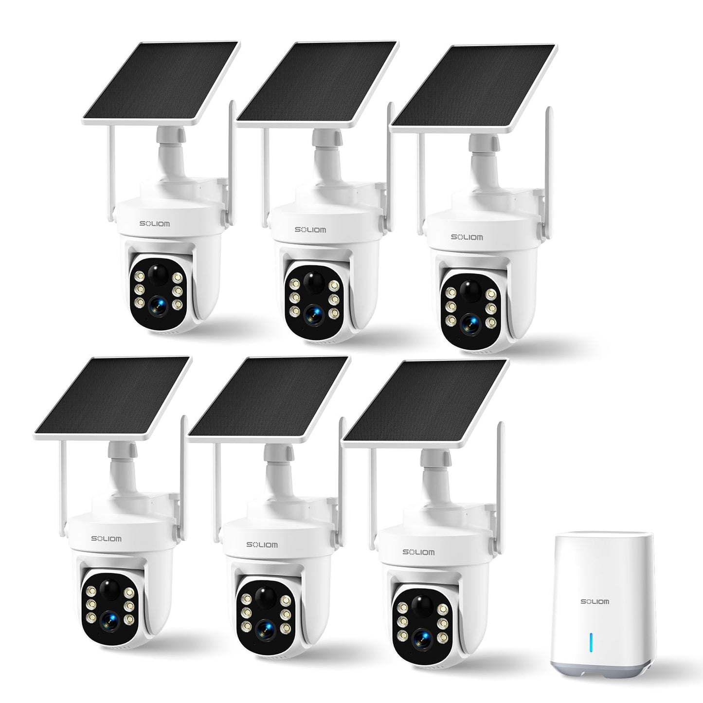 SOLIOM Security Cameras Wireless Outdoor, 6-Camera Solar Security System, 5MP 3K Color Night Vision, Radar Motion Detection, 360° Auto Tracking, No Monthly Fees, 64GB Local Storage