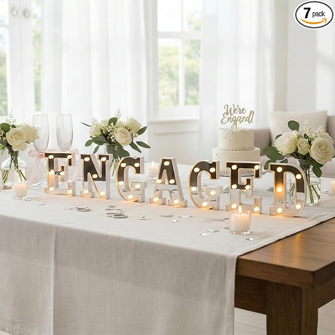 U2KEERE Engaged LED Light up Letter - Mirror Surface Marquee Letter Neon Light Sign for Engagement Wedding Bridal Shower P...