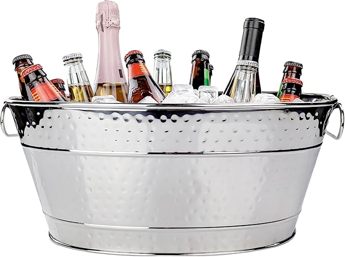 BREKX Stainless Steel Beverage Tub, 15 Quarts (4 Gallon), Rust-Proof, Oval, Multi-Use, Champagne Bucket for Mimosa Bar Sup...