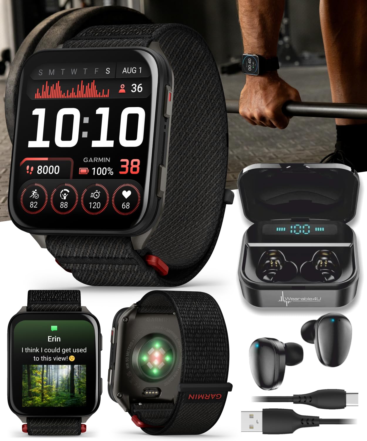 Wearable4U Garmin Venu X1 Thin And Lightweight Gps Smartwatch, Amoled Display, Black With Slate Titanium Comfort Fit Nylon Band