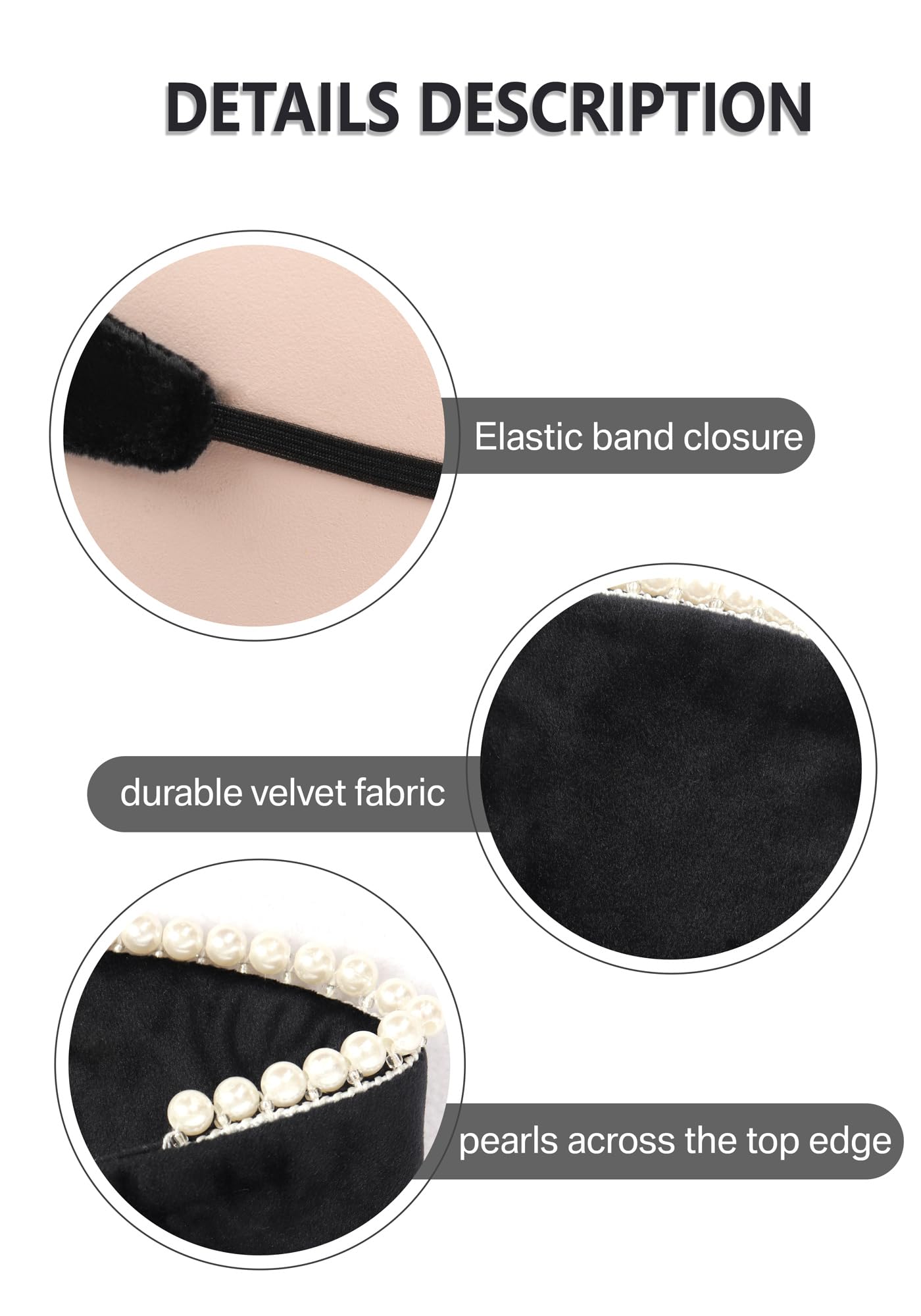 C-ZOFEK Anne Headband Pearl Tudor French Hood Gothic Renaissance Halloween Hair Accessory (Black-B)